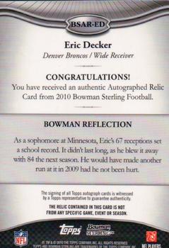 2010 Bowman Sterling #BSAR-ED Eric Decker  Back