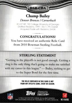 2010 Bowman Sterling #BSR-CBA Champ Bailey  Back