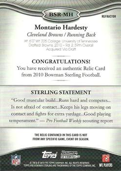 2010 Bowman Sterling #BSR-MH Montario Hardesty  Back