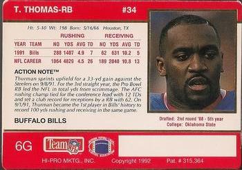 1992 Action Packed - 24-Kt. Gold #6G Thurman Thomas Back