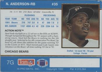 1992 Action Packed - 24-Kt. Gold #7G Neal Anderson Back