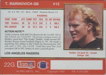 1992 Action Packed - 24-Kt. Gold #22G Todd Marinovich Back