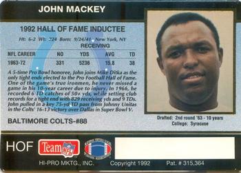 1992 Action Packed NFLPA Mackey Awards Banquet #HOF John Mackey Back