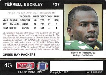 1992 Action Packed Rookie/Update - 24K Gold #4G Terrell Buckley Back