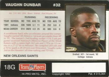 1992 Action Packed Rookie/Update - 24K Gold #18G Vaughn Dunbar Back