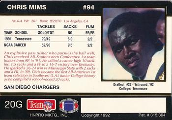 1992 Action Packed Rookie/Update - 24K Gold #20G Chris Mims Back