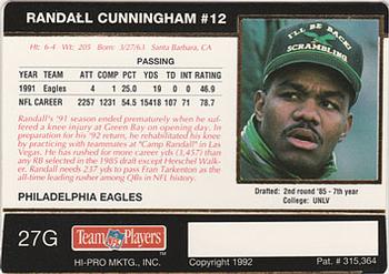 1992 Action Packed Rookie/Update - 24K Gold #27G Randall Cunningham Back