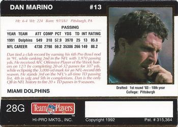 1992 Action Packed Rookie/Update - 24K Gold #28G Dan Marino Back