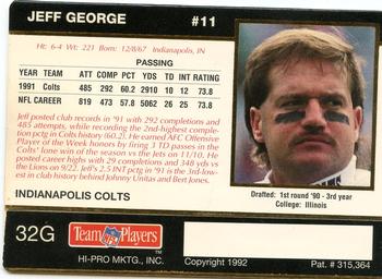 1992 Action Packed Rookie/Update - 24K Gold #32G Jeff George Back