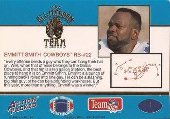 1992 Action Packed All-Madden #1 Emmitt Smith Back