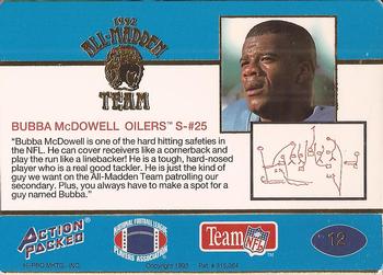 1992 Action Packed All-Madden #12 Bubba McDowell Back