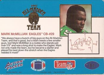 1992 Action Packed All-Madden #51 Mark McMillian Back