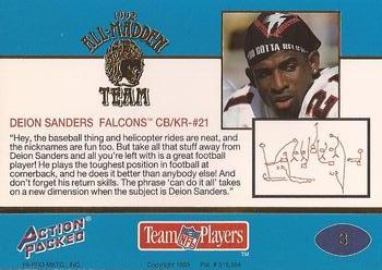 1992 Action Packed All-Madden #3 Deion Sanders Back