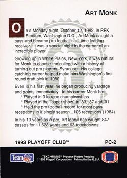 1993 Playoff - Playoff Club #PC-2 Art Monk Back