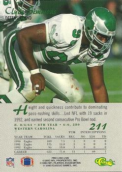 1993 Pro Line Live #211 Clyde Simmons Back