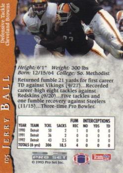 1993 Pro Set #105 Jerry Ball Back