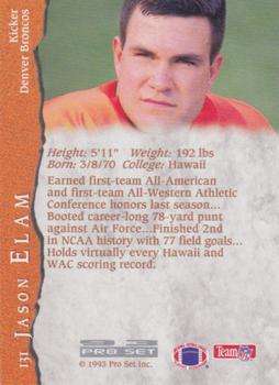 1993 Pro Set #131 Jason Elam Back