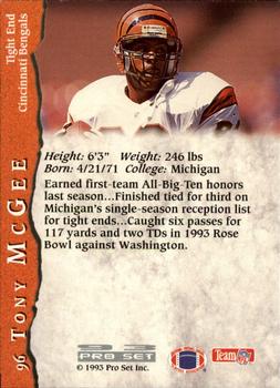 1993 Pro Set #96 Tony McGee Back