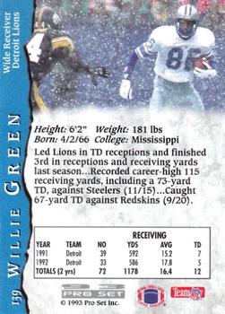 1993 Pro Set #139 Willie Green Back