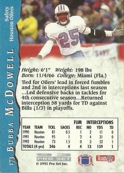 1993 Pro Set #173 Bubba McDowell Back