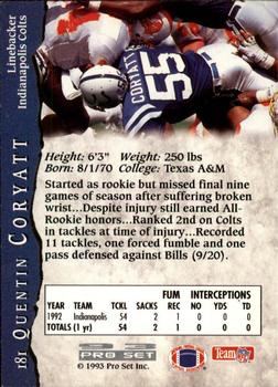 1993 Pro Set #181 Quentin Coryatt Back
