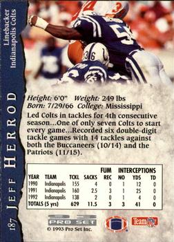 1993 Pro Set #187 Jeff Herrod Back