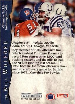 1993 Pro Set #191 Will Wolford Back