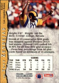 1993 Pro Set #230 Tony Zendejas Back