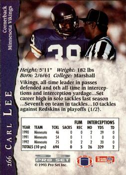 1993 Pro Set #266 Carl Lee Back