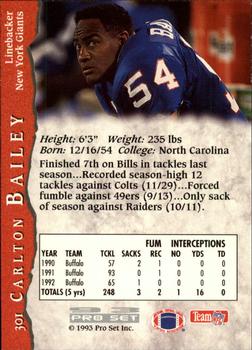 1993 Pro Set #301 Carlton Bailey Back