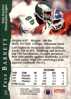 1993 Pro Set #332 Fred Barnett Back