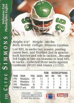 1993 Pro Set #339 Clyde Simmons Back