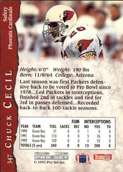1993 Pro Set #347 Chuck Cecil Back