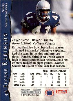 1993 Pro Set #416 Eugene Robinson Back
