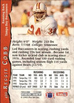 1993 Pro Set #420 Reggie Cobb Back