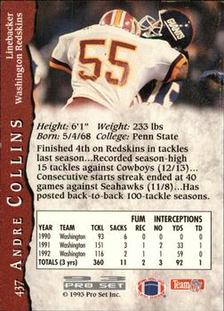 1993 Pro Set #437 Andre Collins Back