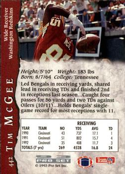 1993 Pro Set #442 Tim McGee Back