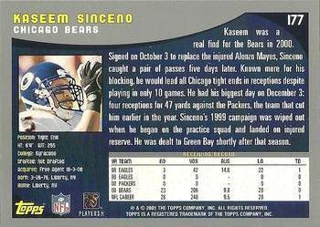 2001 Topps - Topps Collection #177 Kaseem Sinceno Back