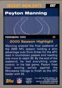 2001 Topps - Topps Collection #287 Peyton Manning Back