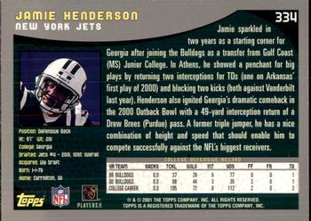 2001 Topps - Topps Collection #334 Jamie Henderson Back
