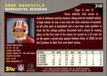 2001 Topps - Topps Collection #348 Sage Rosenfels Back