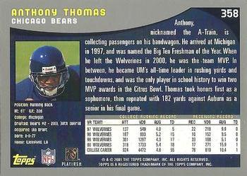 2001 Topps - Topps Collection #358 Anthony Thomas Back