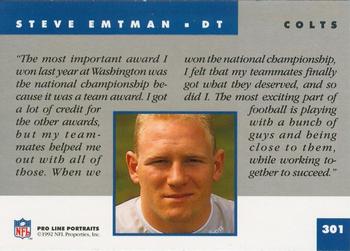 1992 Pro Line Portraits #301 Steve Emtman  Back