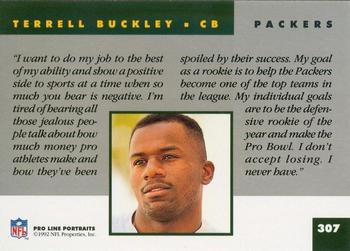 1992 Pro Line Portraits #307 Terrell Buckley Back