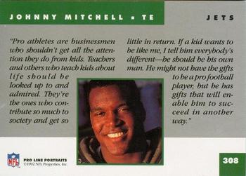 1992 Pro Line Portraits #308 Johnny Mitchell  Back