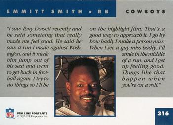 1992 Pro Line Portraits #316 Emmitt Smith Back