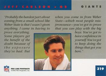1992 Pro Line Portraits #319 Jeff Carlson Back