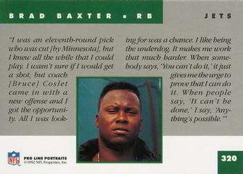 1992 Pro Line Portraits #320 Brad Baxter Back