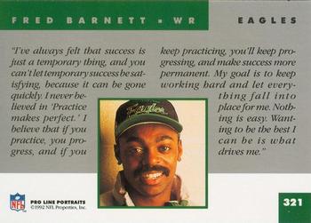 1992 Pro Line Portraits #321 Fred Barnett Back