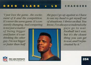 1992 Pro Line Portraits #324 Greg Clark Back